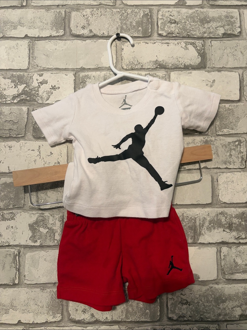 Jordan White Tee with Black Jumpman & Red Shorts Set